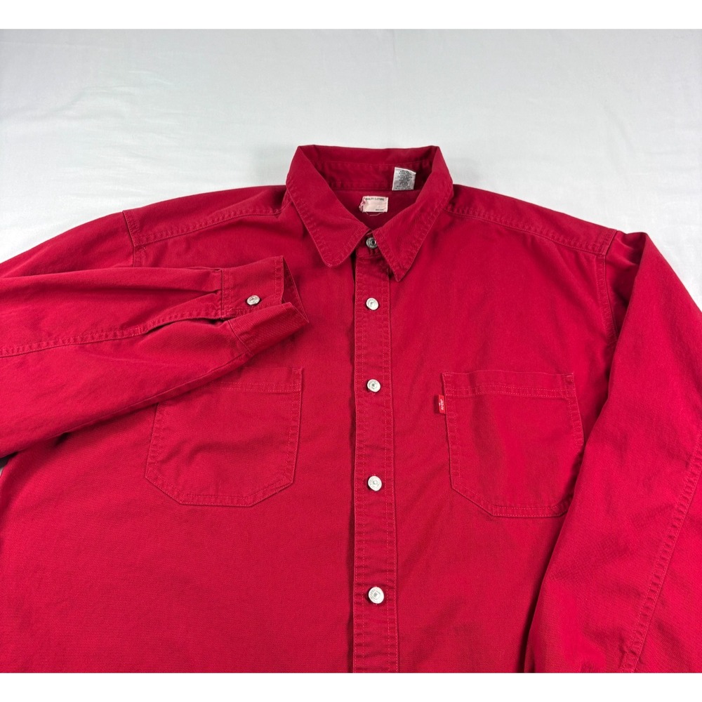 Vintage Levis Shirt Mens XL Red Button Up Long Sleeve Casual Workwear Y2K